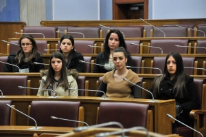 Representatives of the Montenegrin Association of Political Science Students visiting the Parliament of Montenegro